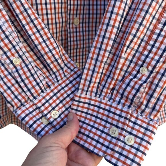 Izod Mens Long Sleeve Button Up Red/Navy/White Plaid Cotton Classic Fit Shirt L - Picture 2 of 10
